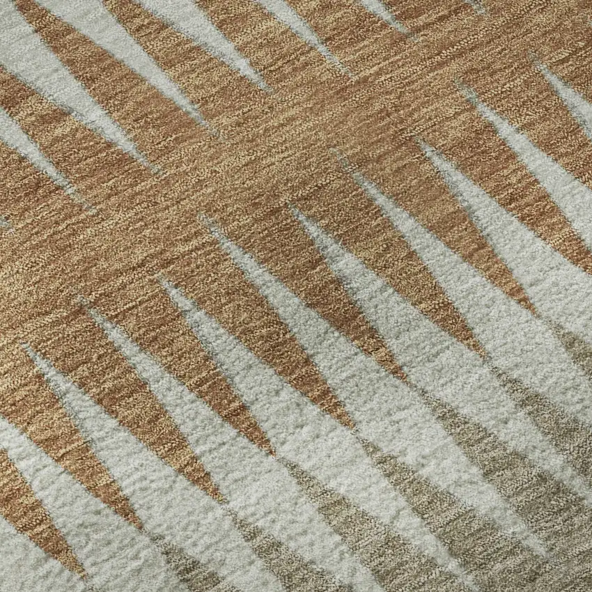 Rust Gray And Silver Striped Washable Area Rug With UV Protection Photo 9