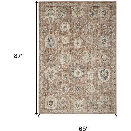 Rust Green And Black Floral Distressed Area Rug Photo 3