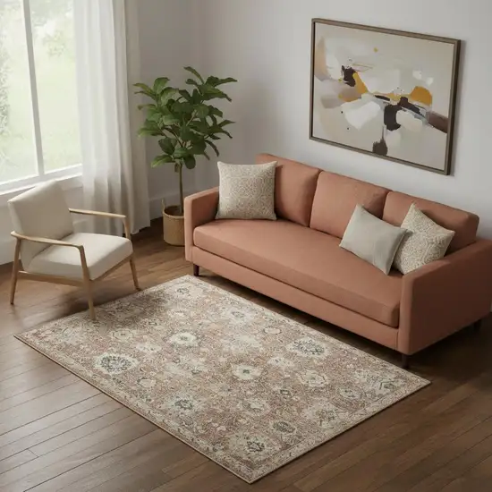 Rust Green And Black Floral Distressed Area Rug Photo 1