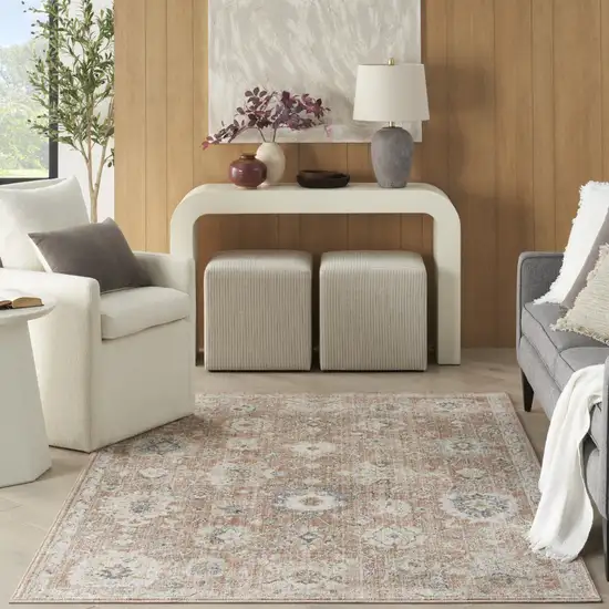 Rust Green And Black Floral Distressed Area Rug Photo 6