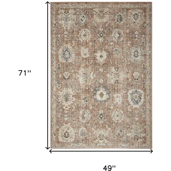 Rust Green And Black Floral Distressed Area Rug Photo 3