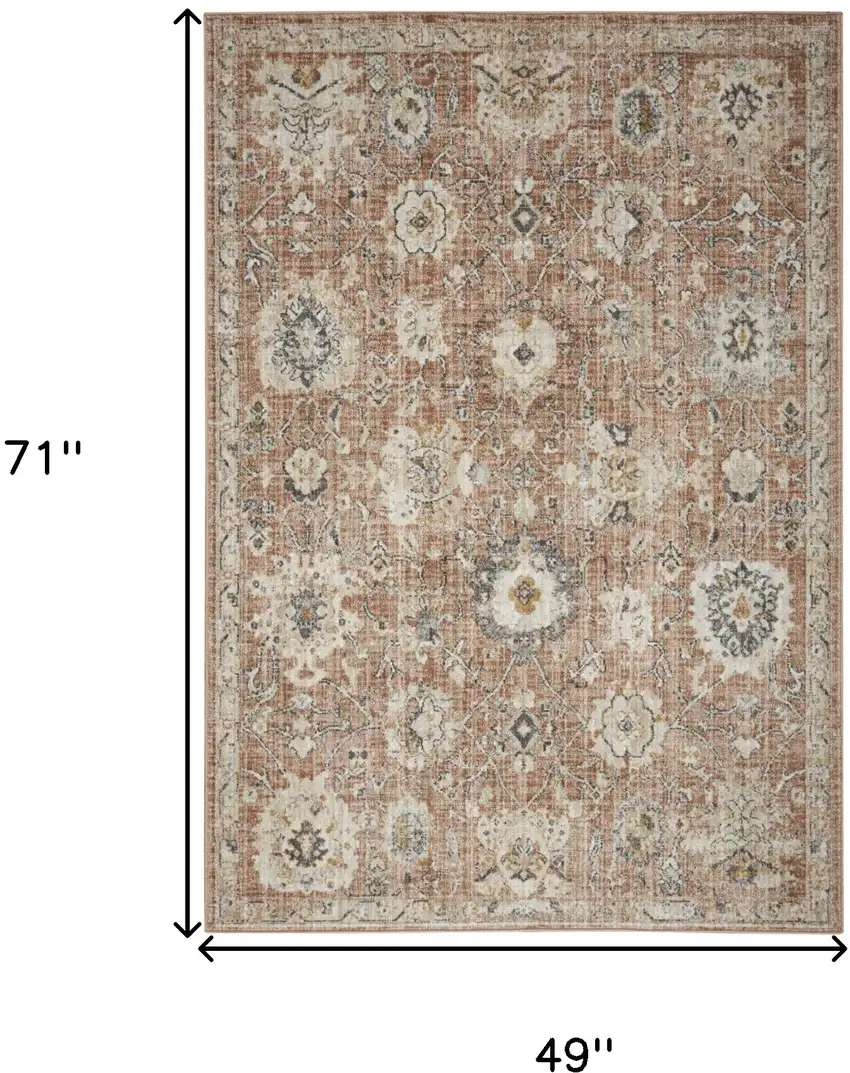 Rust Green And Black Floral Distressed Area Rug Photo 3