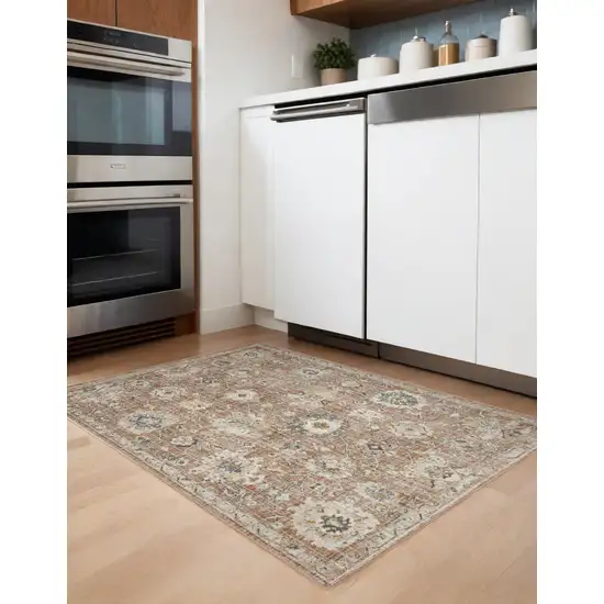 Rust Green And Black Floral Distressed Area Rug Photo 1