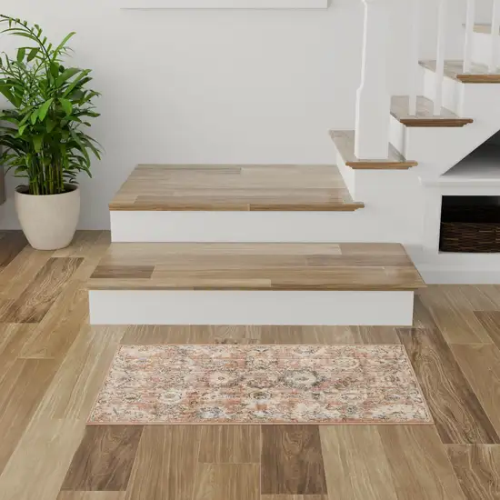 Rust Green And Black Floral Distressed Area Rug Photo 5