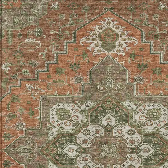 Rust Green And Brown Oriental Washable Indoor Outdoor Area Rug Photo 7