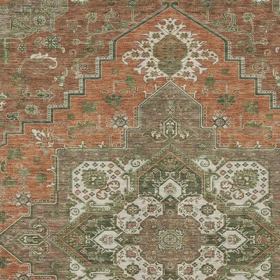 Rust Green And Brown Oriental Washable Indoor Outdoor Area Rug Photo 7
