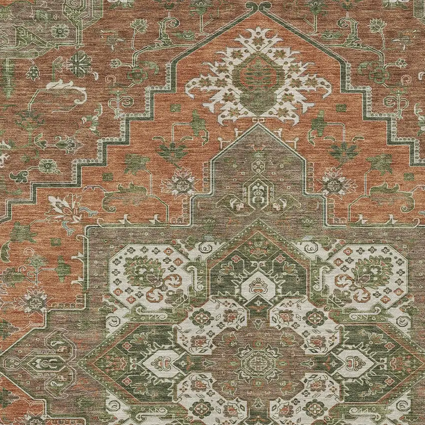 Rust Green And Brown Oriental Washable Indoor Outdoor Area Rug Photo 7
