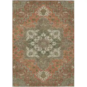 Photo of Rust Green And Brown Oriental Washable Indoor Outdoor Area Rug
