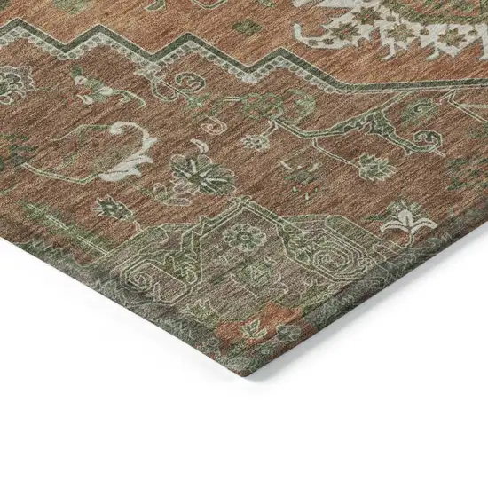 Rust Green And Brown Oriental Washable Indoor Outdoor Area Rug Photo 5