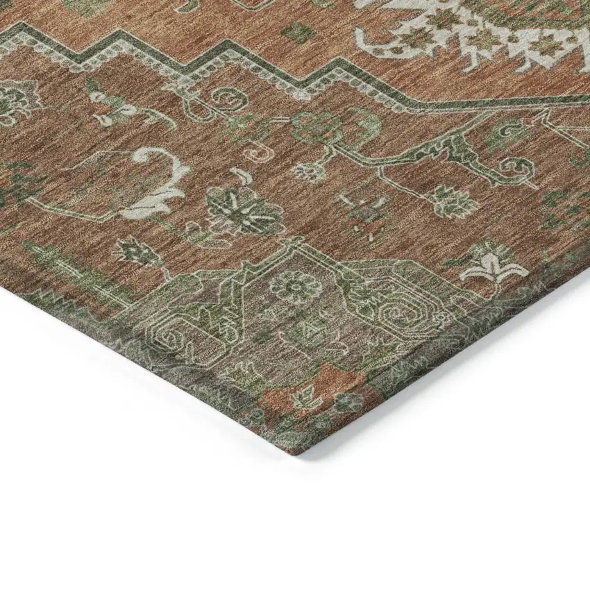Rust Green And Brown Oriental Washable Indoor Outdoor Area Rug Photo 5