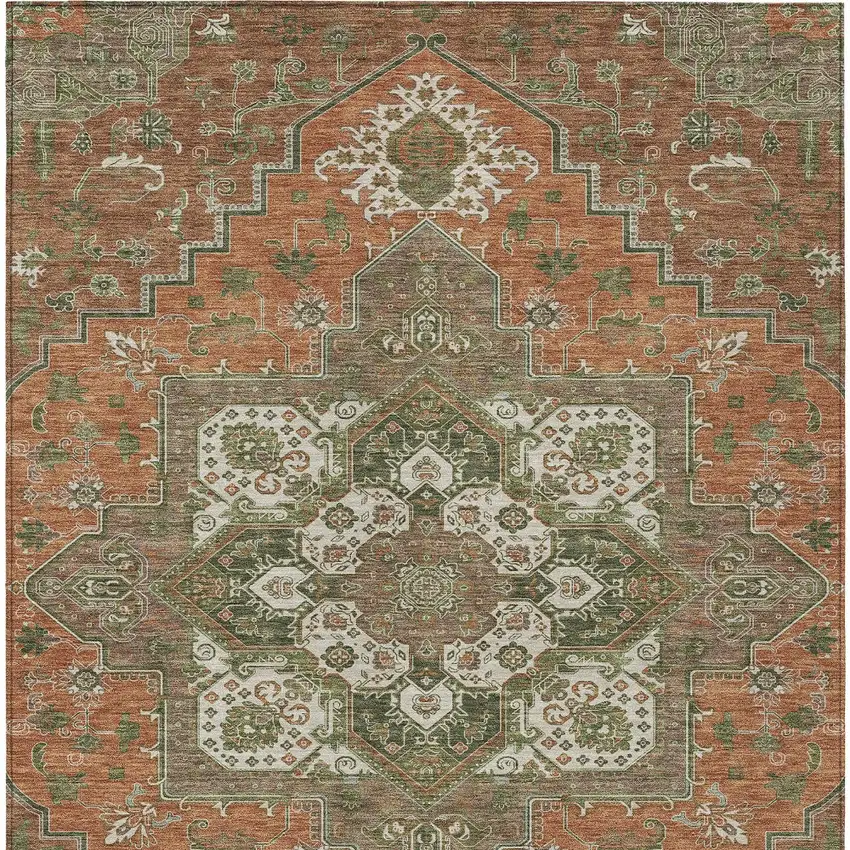 Rust Green And Brown Oriental Washable Indoor Outdoor Area Rug Photo 8