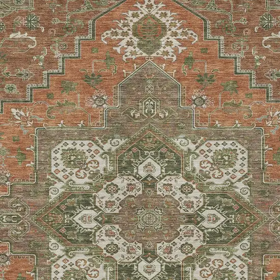 Rust Green And Brown Oriental Washable Indoor Outdoor Area Rug Photo 7