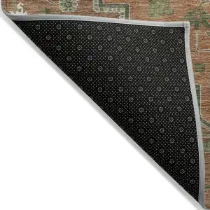 Photo of Rust Green And Brown Oriental Washable Indoor Outdoor Area Rug