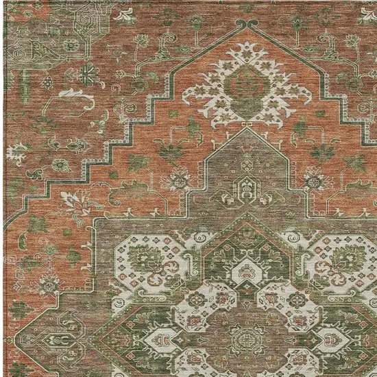 Rust Green And Brown Oriental Washable Indoor Outdoor Area Rug Photo 7