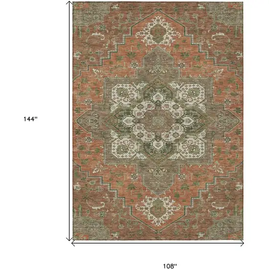 Rust Green And Brown Oriental Washable Indoor Outdoor Area Rug Photo 3