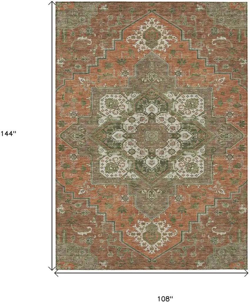 Rust Green And Brown Oriental Washable Indoor Outdoor Area Rug Photo 3