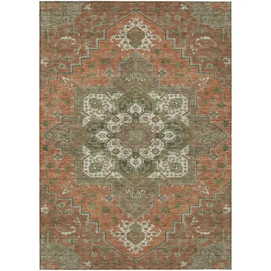Rust Green And Brown Oriental Washable Indoor Outdoor Area Rug Photo 2