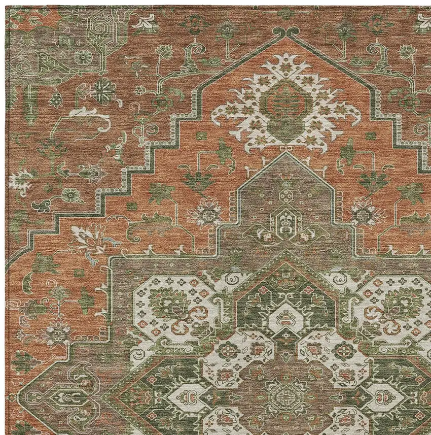 Rust Green And Brown Oriental Washable Indoor Outdoor Area Rug Photo 7