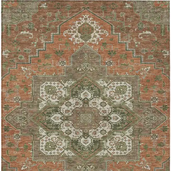 Rust Green And Brown Oriental Washable Indoor Outdoor Area Rug Photo 8