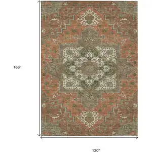 Photo of Rust Green And Brown Oriental Washable Indoor Outdoor Area Rug