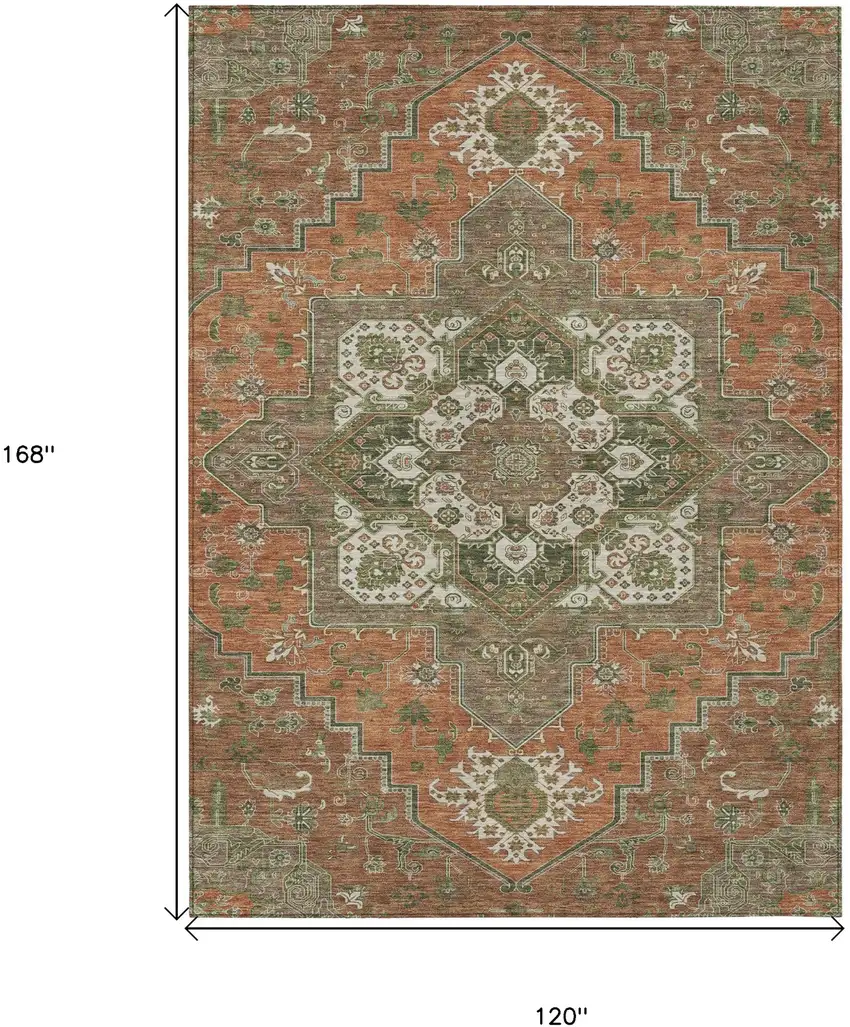 Rust Green And Brown Oriental Washable Indoor Outdoor Area Rug Photo 3