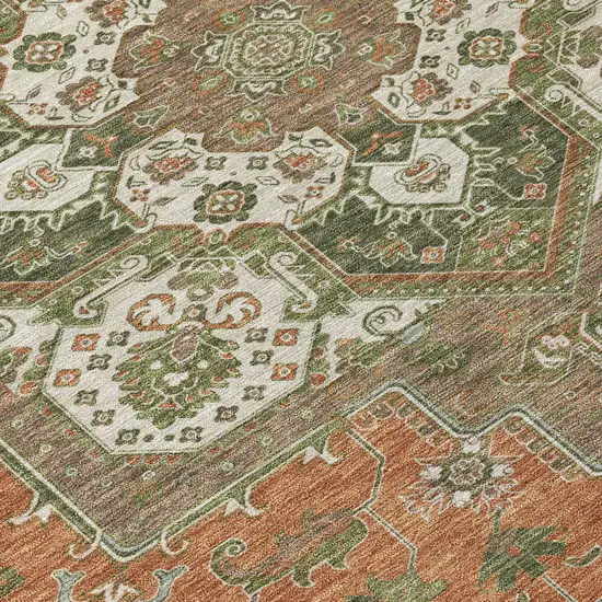 Rust Green And Brown Oriental Washable Indoor Outdoor Area Rug Photo 6