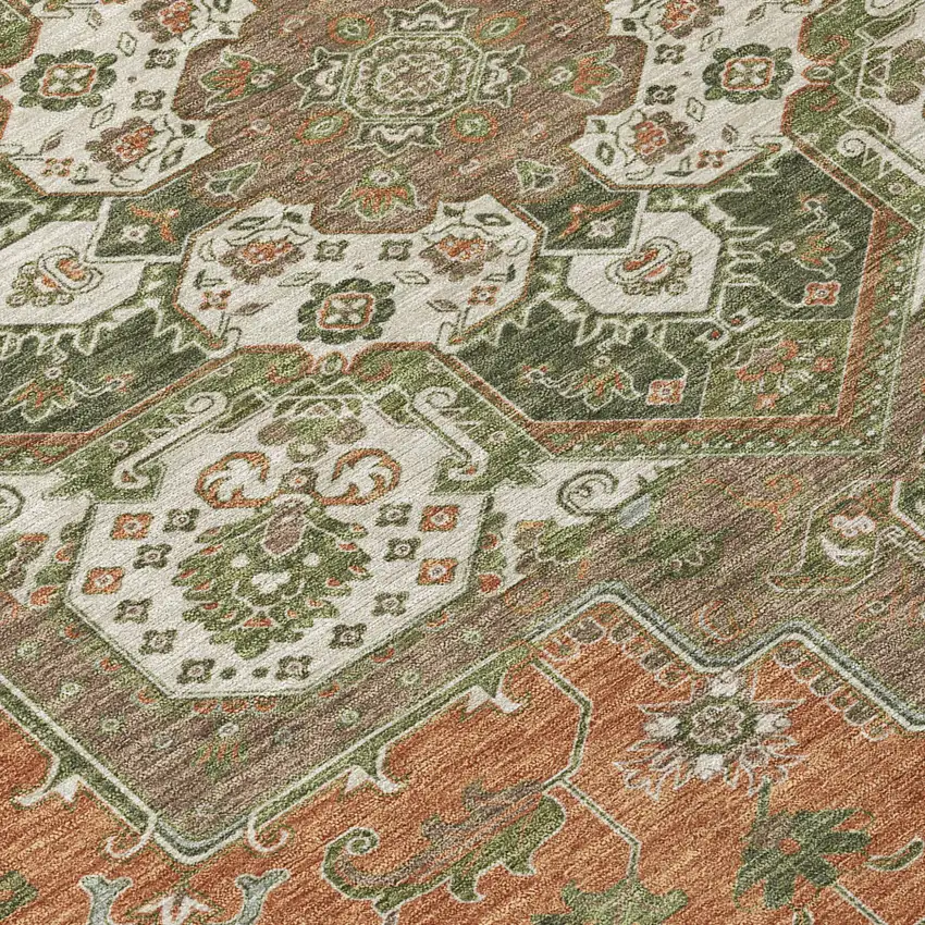 Rust Green And Brown Oriental Washable Indoor Outdoor Area Rug Photo 6