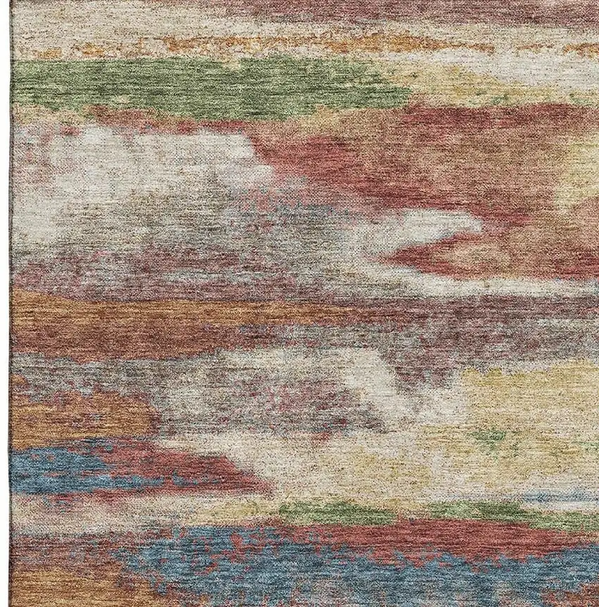 Rust Green And Gold Abstract Washable Area Rug With UV Protection Photo 4