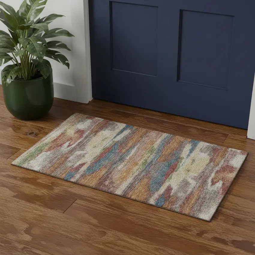 Rust Green And Gold Abstract Washable Area Rug With UV Protection Photo 2