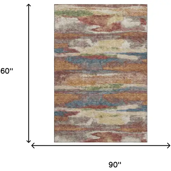 Rust Green And Gold Abstract Washable Area Rug With UV Protection Photo 8