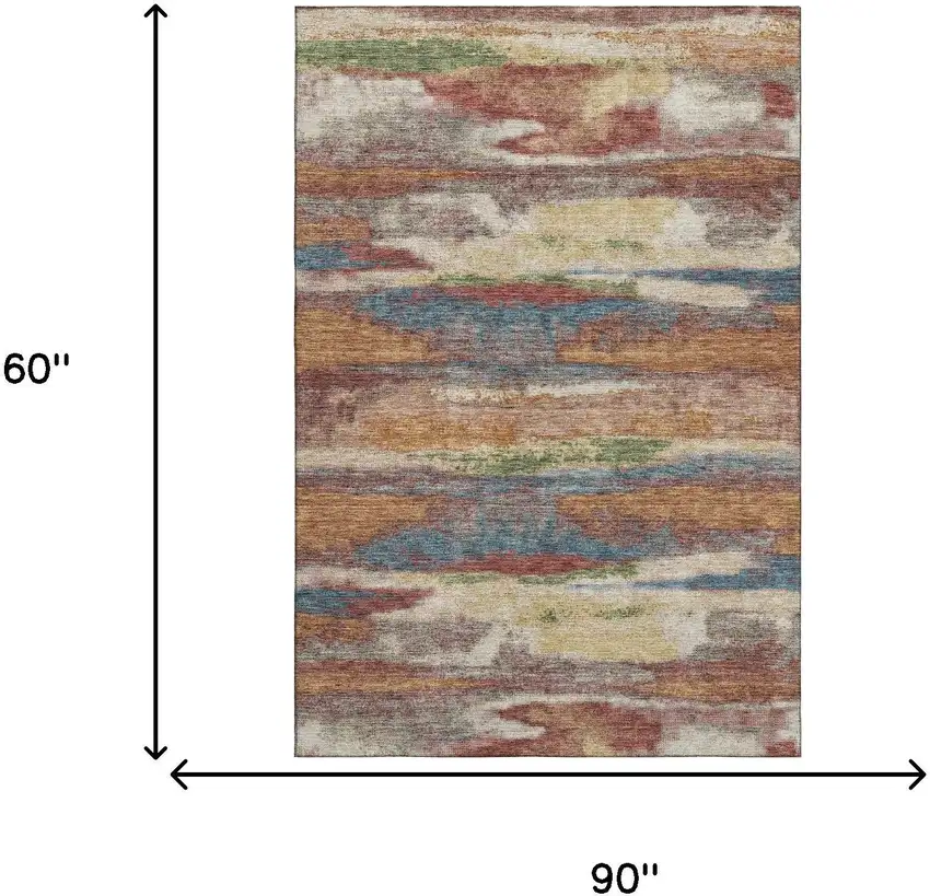Rust Green And Gold Abstract Washable Area Rug With UV Protection Photo 8