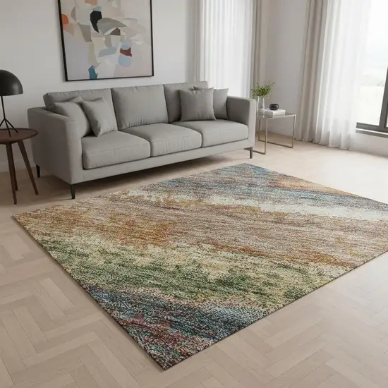 Rust Green And Gold Abstract Washable Area Rug With UV Protection Photo 2