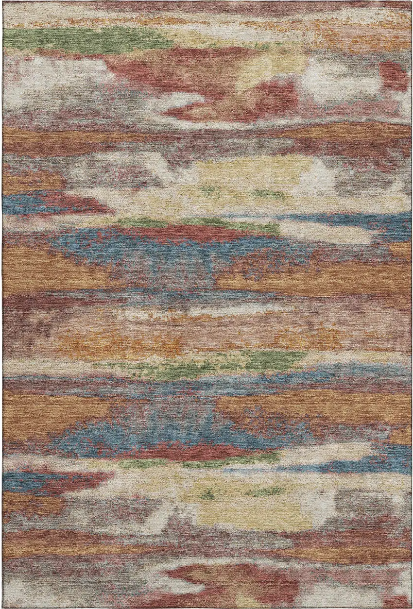 Rust Green And Gold Abstract Washable Area Rug With UV Protection Photo 6