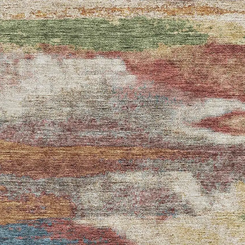 Rust Green And Gold Abstract Washable Area Rug With UV Protection Photo 3