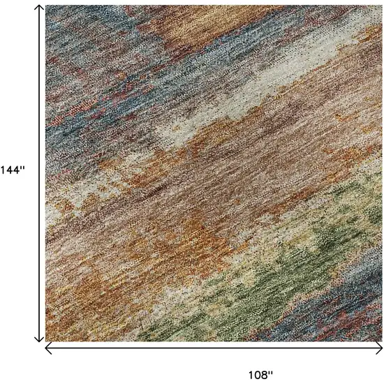 Rust Green And Gold Abstract Washable Area Rug With UV Protection Photo 9