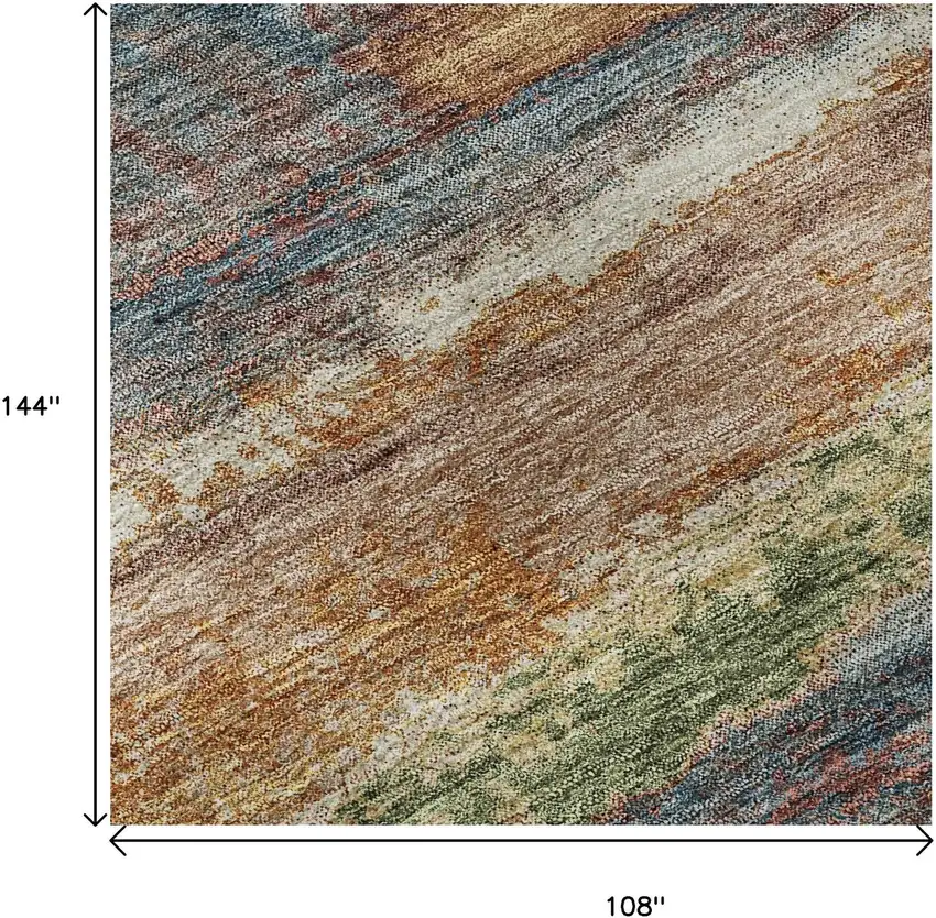 Rust Green And Gold Abstract Washable Area Rug With UV Protection Photo 9