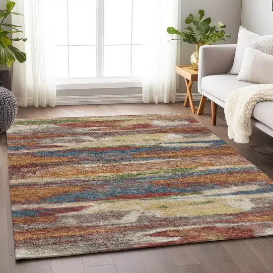 Rust Green And Gold Abstract Washable Area Rug With UV Protection Photo 3