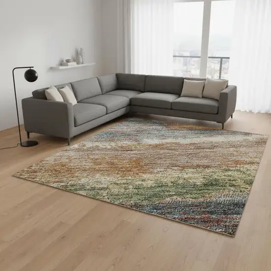 Rust Green And Gold Abstract Washable Area Rug With UV Protection Photo 2