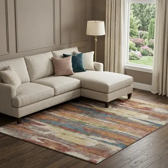Rust Green And Gold Abstract Washable Area Rug With UV Protection Photo 1