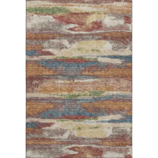 Rust Green And Gold Abstract Washable Area Rug With UV Protection Photo 5