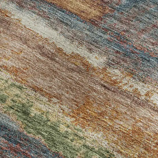 Rust Green And Gold Abstract Washable Area Rug With UV Protection Photo 2