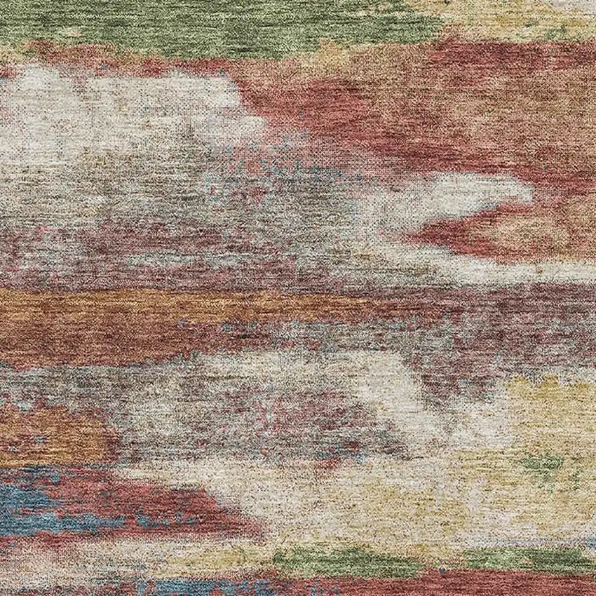 Rust Green And Gold Abstract Washable Area Rug With UV Protection Photo 3