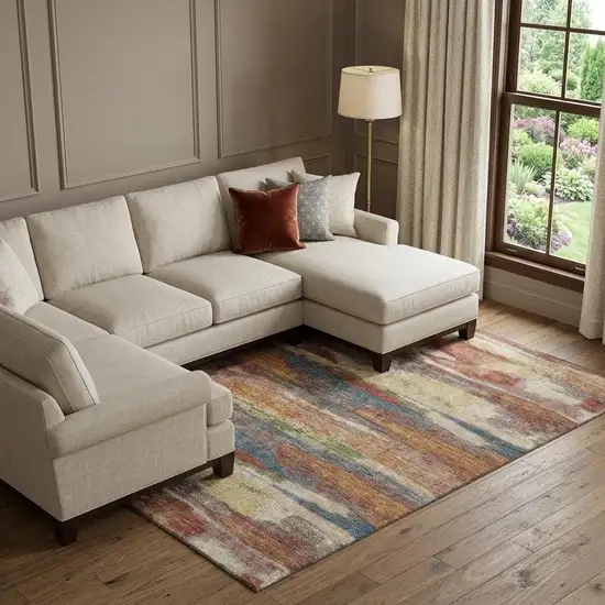 Rust Green And Gold Abstract Washable Area Rug With UV Protection Photo 1