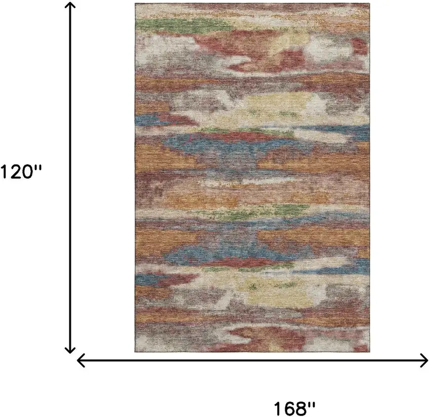 Rust Green And Gold Abstract Washable Area Rug With UV Protection Photo 8