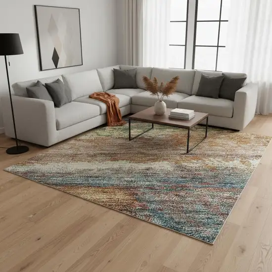 Rust Green And Gold Abstract Washable Area Rug With UV Protection Photo 2