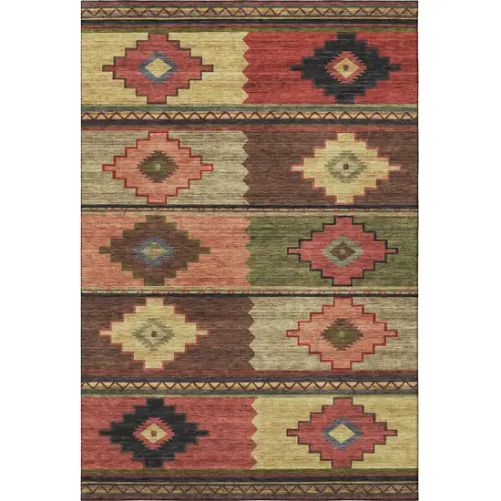 Rust Green And Gold Geometric Washable Area Rug With UV Protection Photo 3