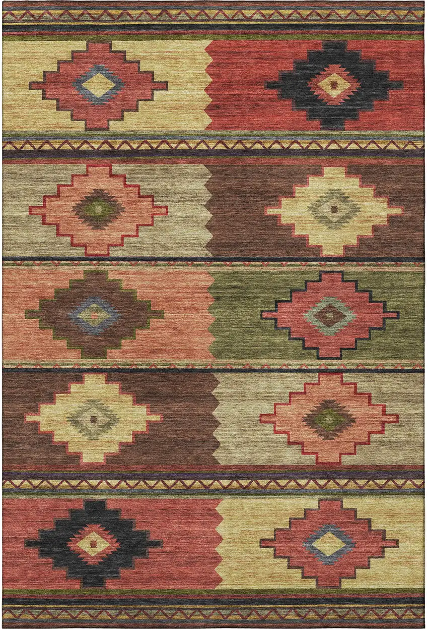 Rust Green And Gold Geometric Washable Area Rug With UV Protection Photo 3