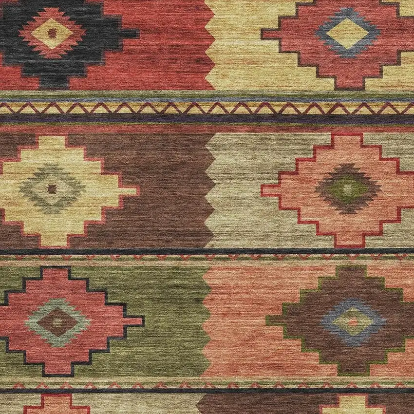 Rust Green And Gold Geometric Washable Area Rug With UV Protection Photo 4