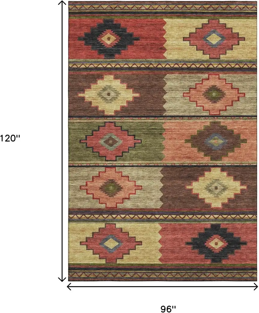 Rust Green And Gold Geometric Washable Area Rug With UV Protection Photo 3