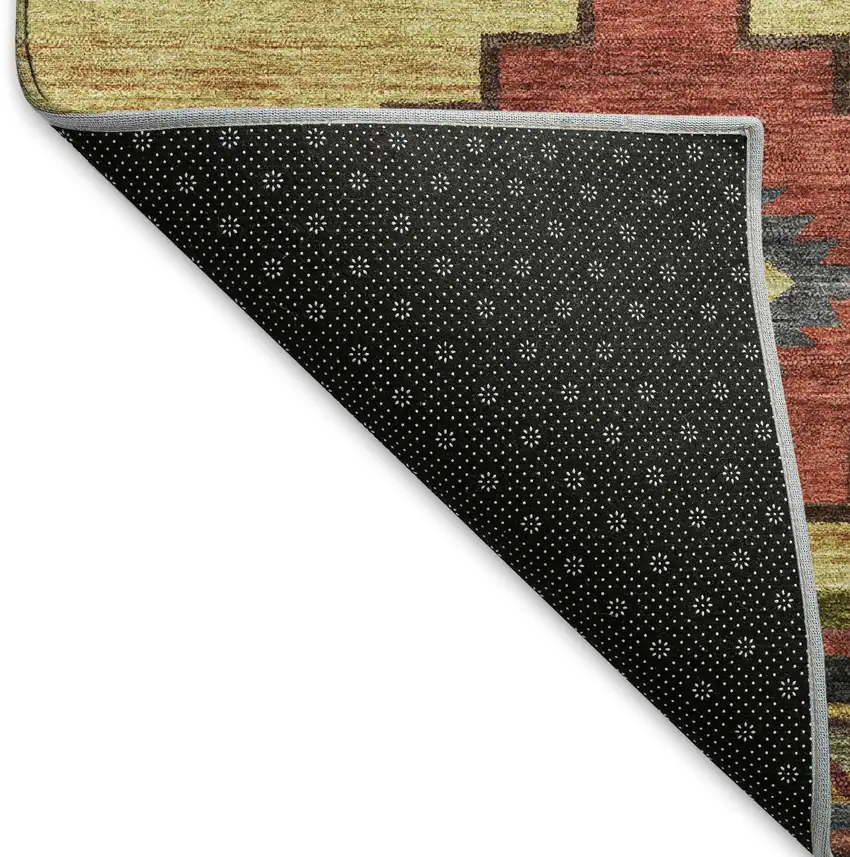 Rust Green And Gold Geometric Washable Area Rug With UV Protection Photo 7